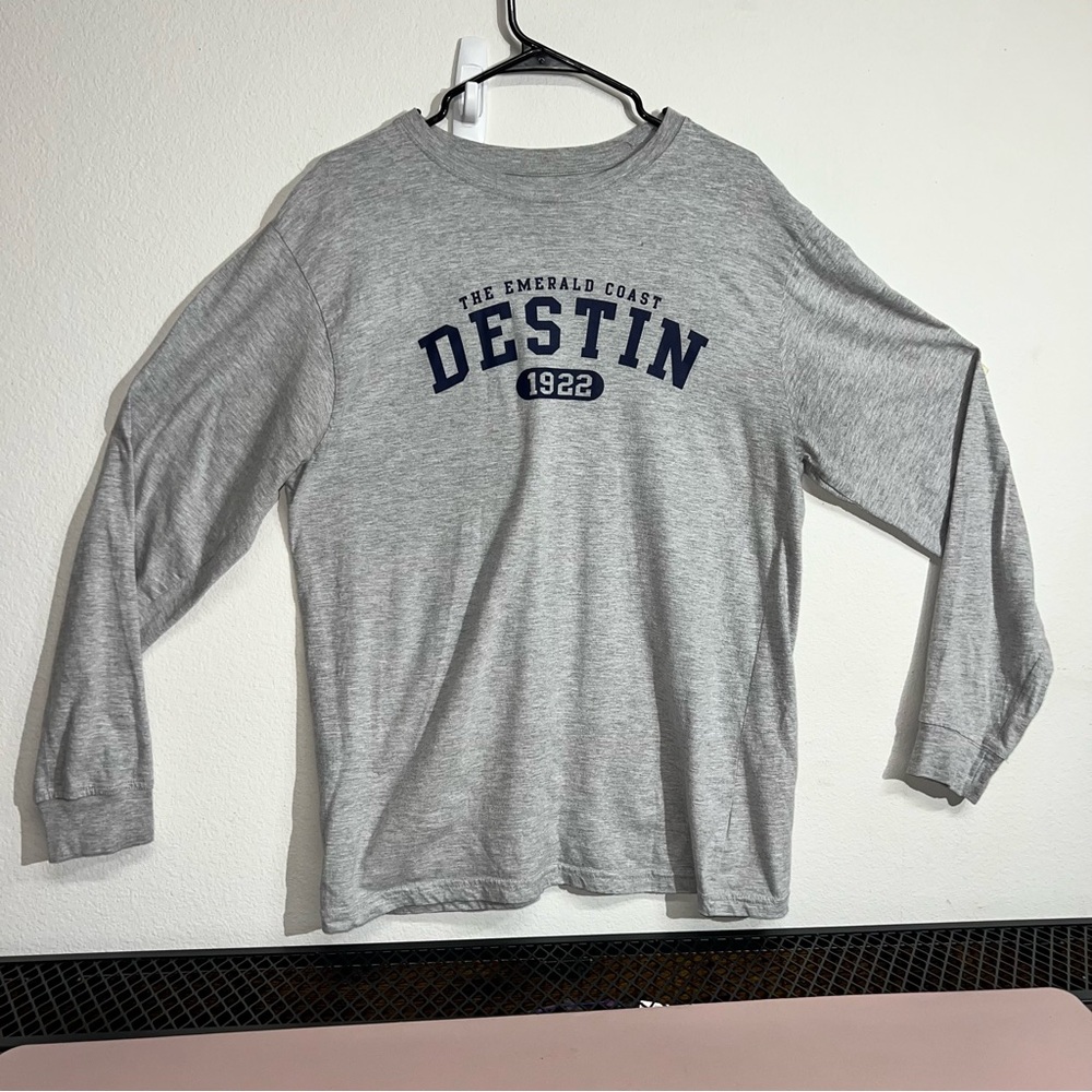 Men's Graphic Destin Long-Sleeve T-Shirt size L Grey‎ Lightweight Beach Cotton